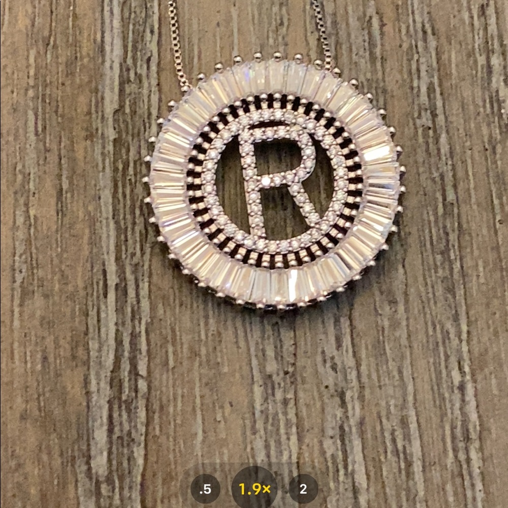 Silver Sunburst Initial Necklace Letter R